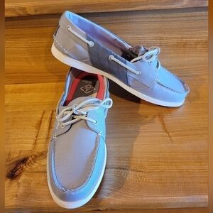 Sperry 2-eye bionic top-sider grey and pink boat shoe 9.5 NWOB